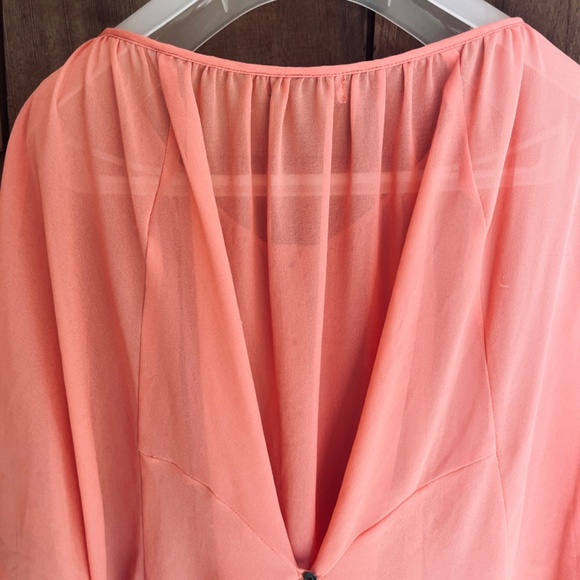 Papillon Blanc Chiffon Poncho Dolman 3/4 Sleeves One Size Apricot Colour - Picture 6 of 10